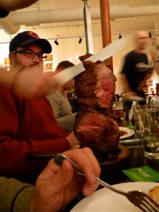 Endless amounts of meat at Harvest Brazilian Grill, Mandan, North Dakota.