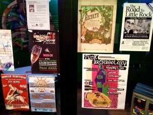 Various handbills in the entrance of Rhombus Guys in downtown Fargo, North Dakota. Punk Archaeology handbill lower right.
