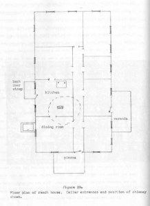 The layout of the Elkhorn Ranch home in Dee Taylor, "Archeological Investigations of the Elkhorn Ranch Site" (1959), 49.