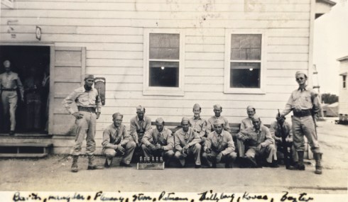 An informal photo of Barth's medical detachment. Charles (kneeling) is second from the left.