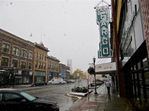 The iconic Fargo theater signage in downtown Fargo, North Dakota. ESPN's College Game Day is looking to use this as a backdrop for their coverage of Saturday's game.