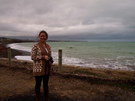Molly and I on the penguin refuge beach in Oamaru, New Zealand.