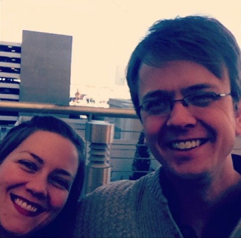 Molly and I wait for the tram outside of Vdara and Aria, downtown Las Vegas.