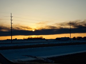 A horizontal smoke from the oil explosion in Casselton, North Dakota.