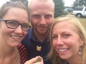 Left to right, Molly, Matthew, and Mira McLain. The frog is in the middle.